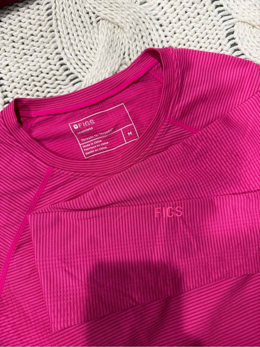 Figs Shocking Pink Stripe Salta Seamless Longsleeve Underscrub